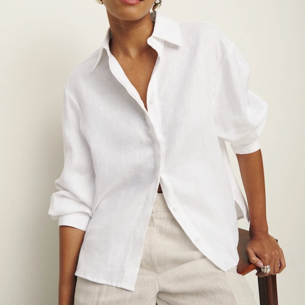 Reformation White Long Sleeve Button Down Shirt
